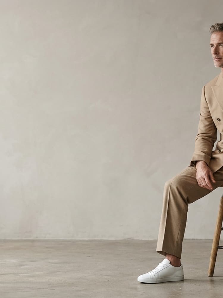 Double-breasted Turkish camel suit and luxury tailored shirts