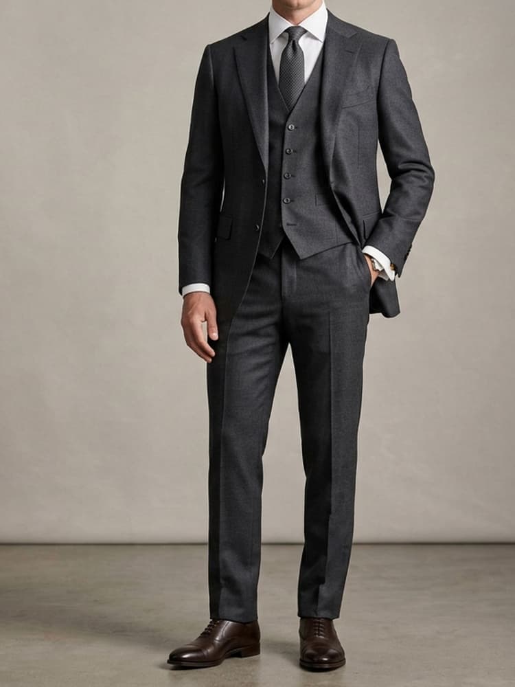 Tailored charcoal three-piece Turkish wool suit